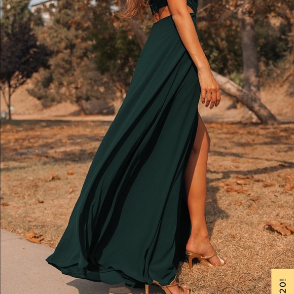 Lulus xs green maxi dress short sleeve with cut out - Picture 4 of 5